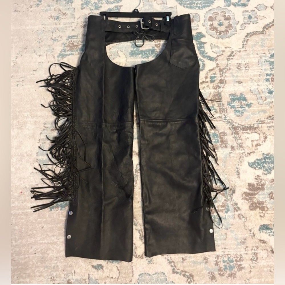 BARNEY’S LEATHER CHIC Black LEATHER Fringe Pants - Picture 4 of 13